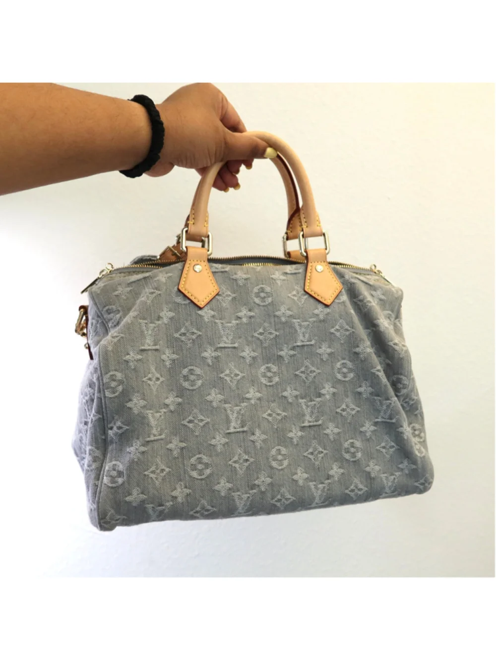 LOUIS VUITTON Washed Grey Denim Soft Speedy 30